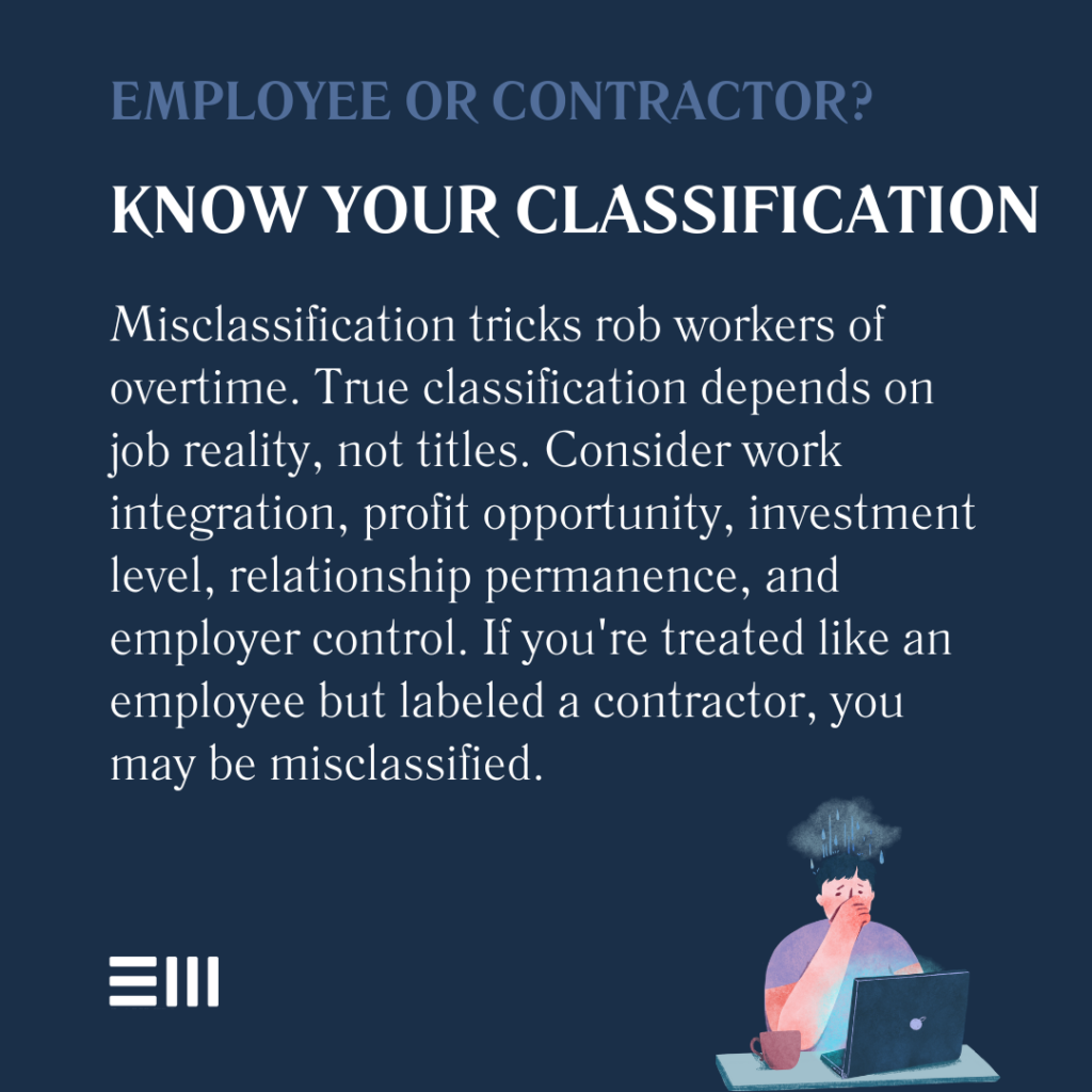 An infographic illustrating how the employee vs. contractor classification works in Alabama.