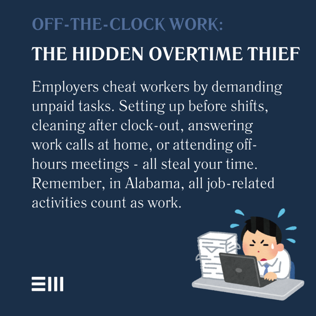 An infographic illustrating how off-the-clock work is the hidden overtime thief.