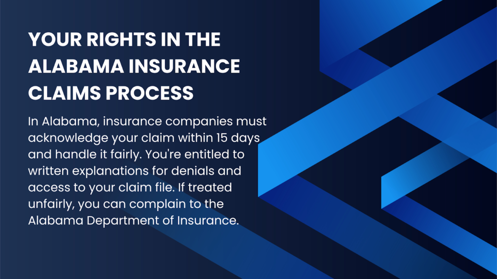 An infographic describing consumer rights in the alabama insurance claims process.