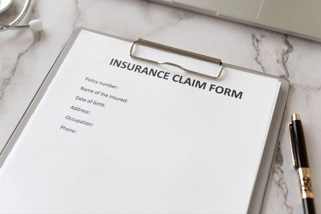 Auto insurance claim form with sections for accident information, vehicle damage, and personal details.