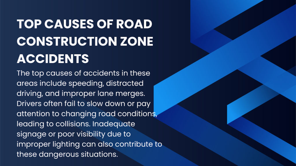 An infographic illustrating top causes of road construction zone accidents in Alabama.