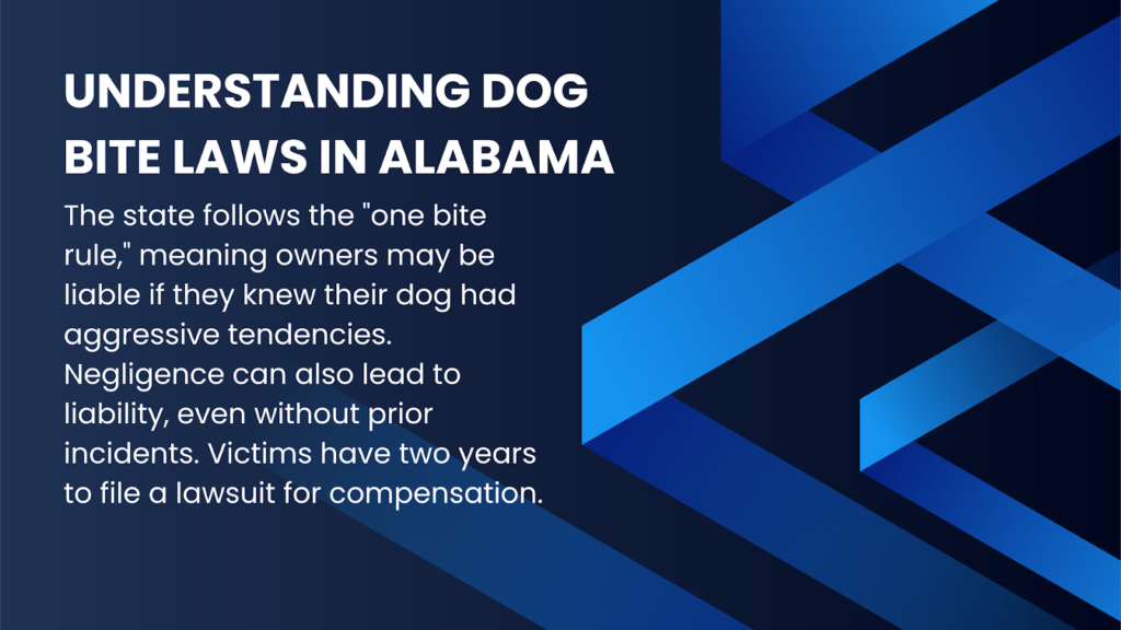 An infographic illustrating how dog bite laws work in Alabama.