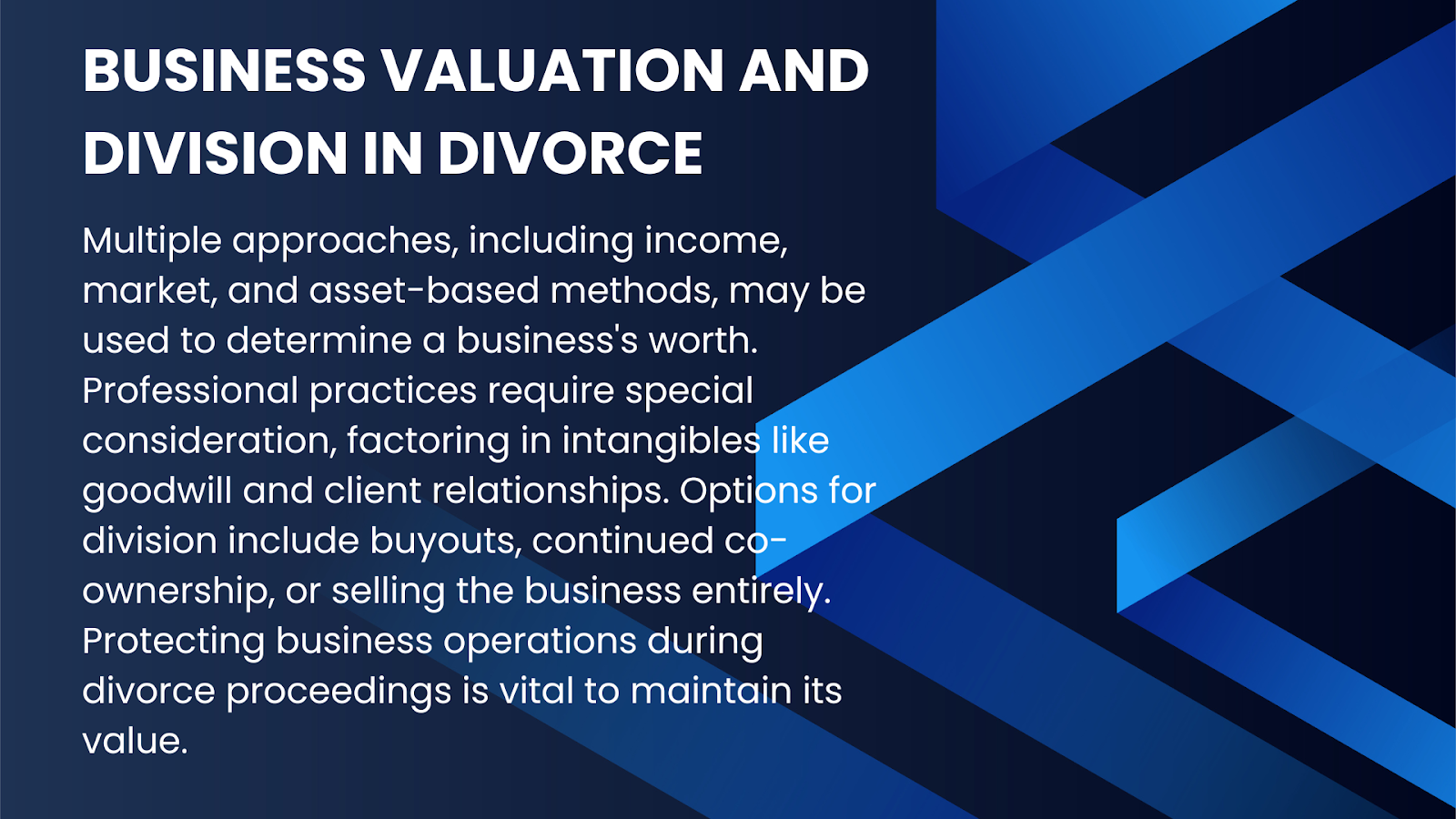 An infographic illustrating how business valuation and division works in Alabama divorces.