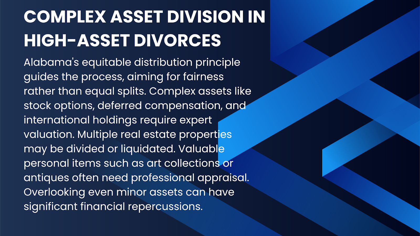 An infographic illustrating how complex asset division works in Alabama divorces.