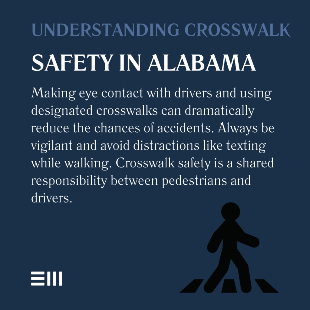 An infographic illustrating the essentials of crosswalk safety in Alabama.