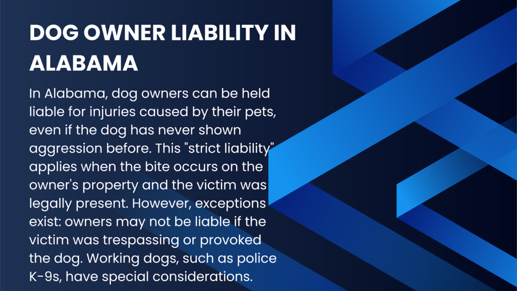 An infographic describing dog owner liability laws in Alabama.