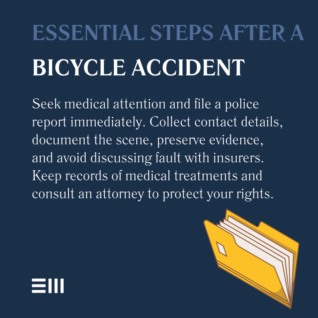 An infographic illustrating essential steps to take after a bicycle accident in Alabama.