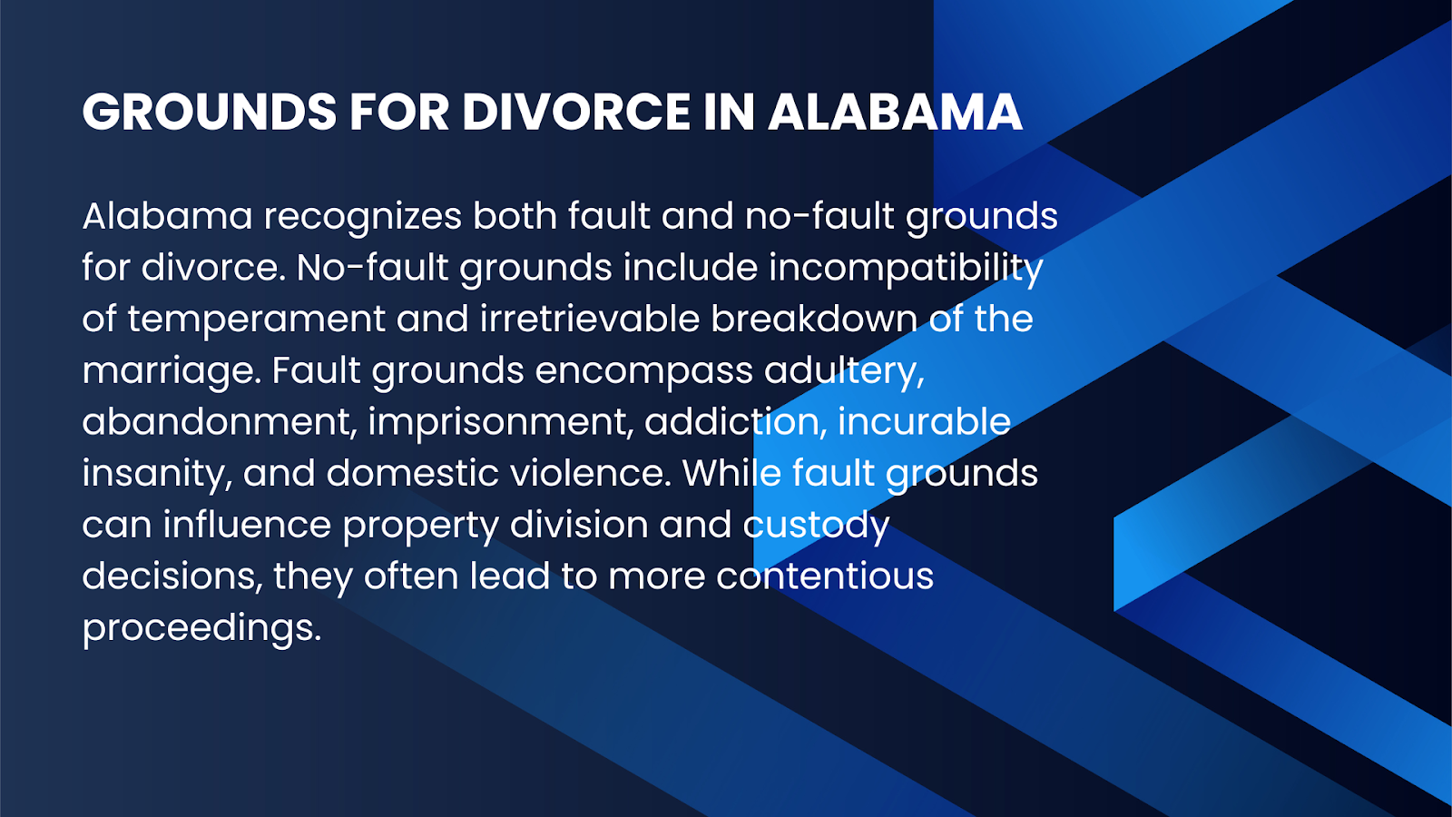 An infographic illustrating the criteria for divorce in Alabama.