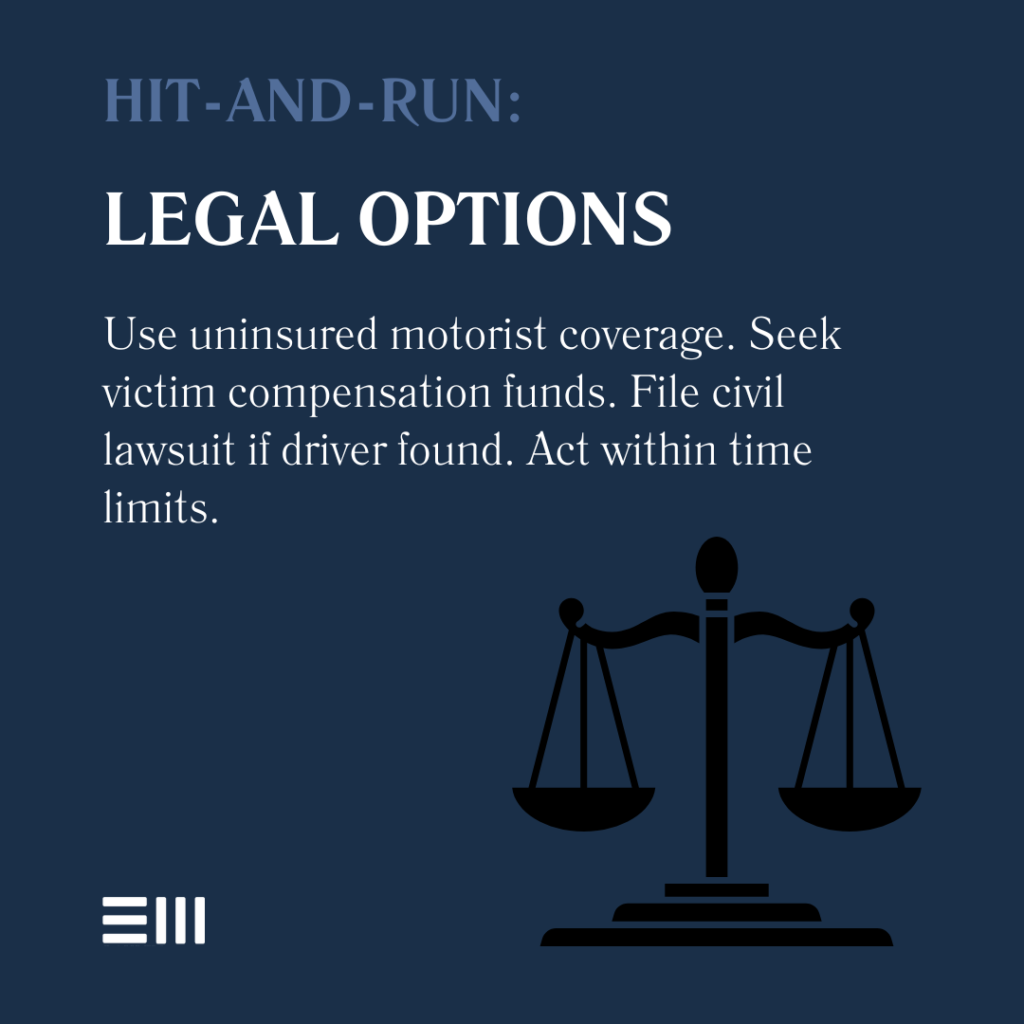 An infographic illustrating legal options for victims of hit-and-run cases in Alabama.