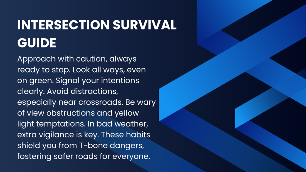 An infographic illustrating proper driving practices to help motorists drive safely at intersections.