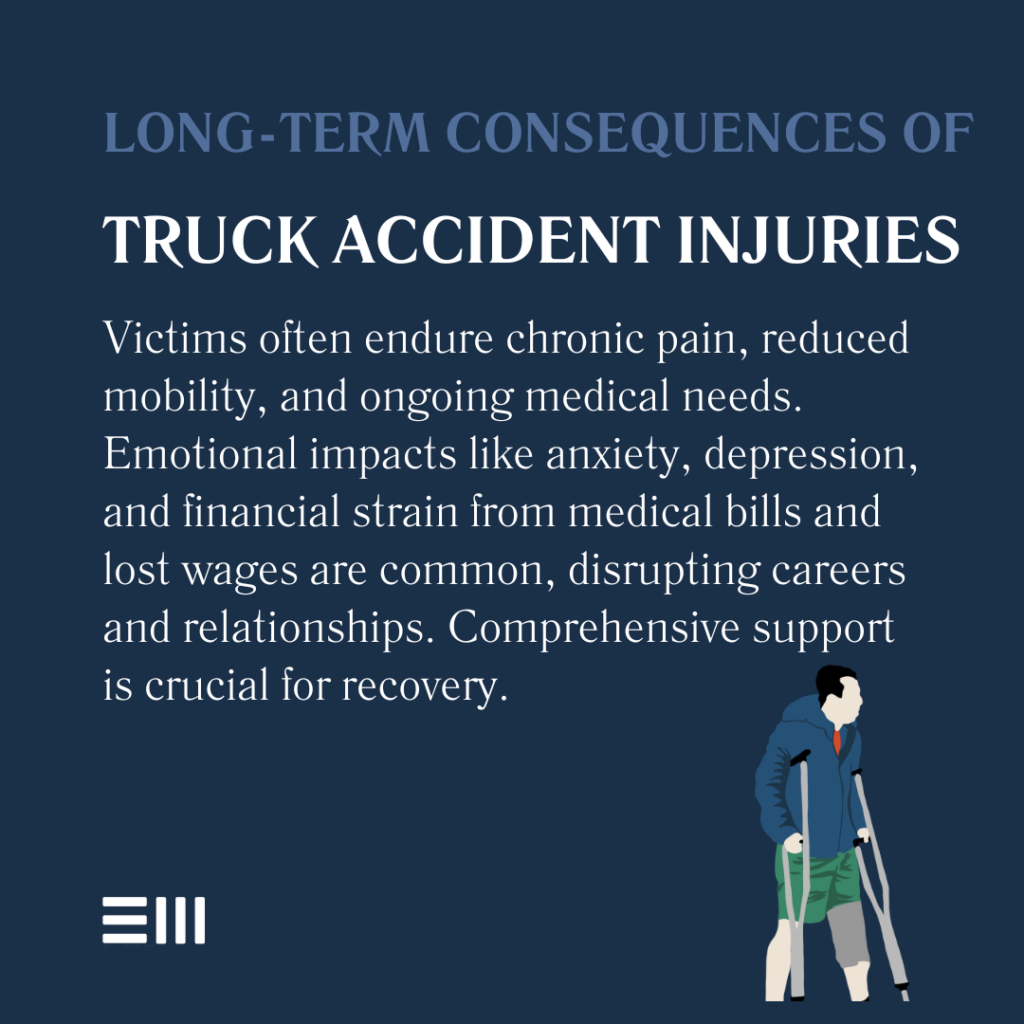 An infographic illustrating the long-term consequences of suffering catastrophic injuries from a truck accident in Alabama. 