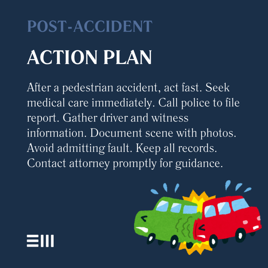 An infographic illustrating the steps you should take immediately after a pedestrian accident in Alabama.