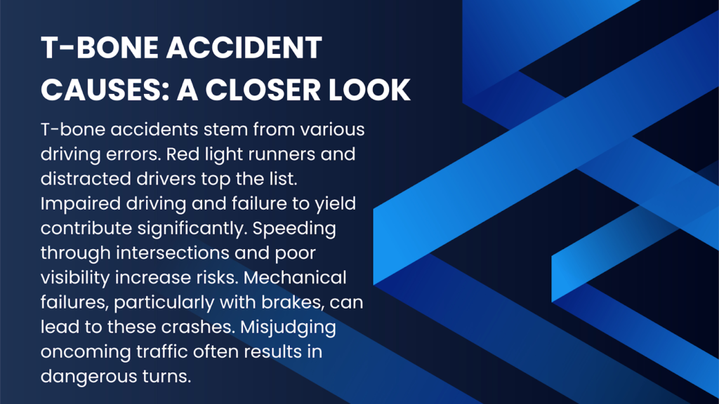 An infographic illustrating common T-bone accident causes in Alabama.