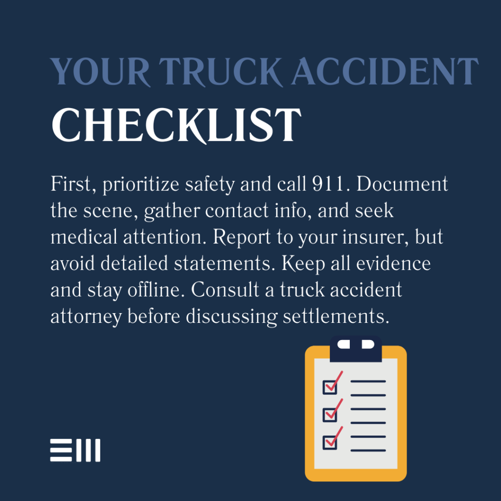 An infographic illustrating a truck accident checklist for those involved in truck accidents.