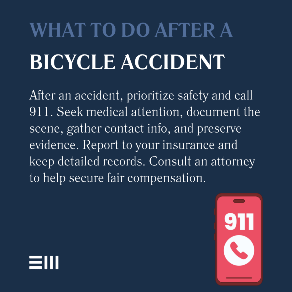 An infographic illustrating the steps to take after being involved in a bicycle accident in Alabama.