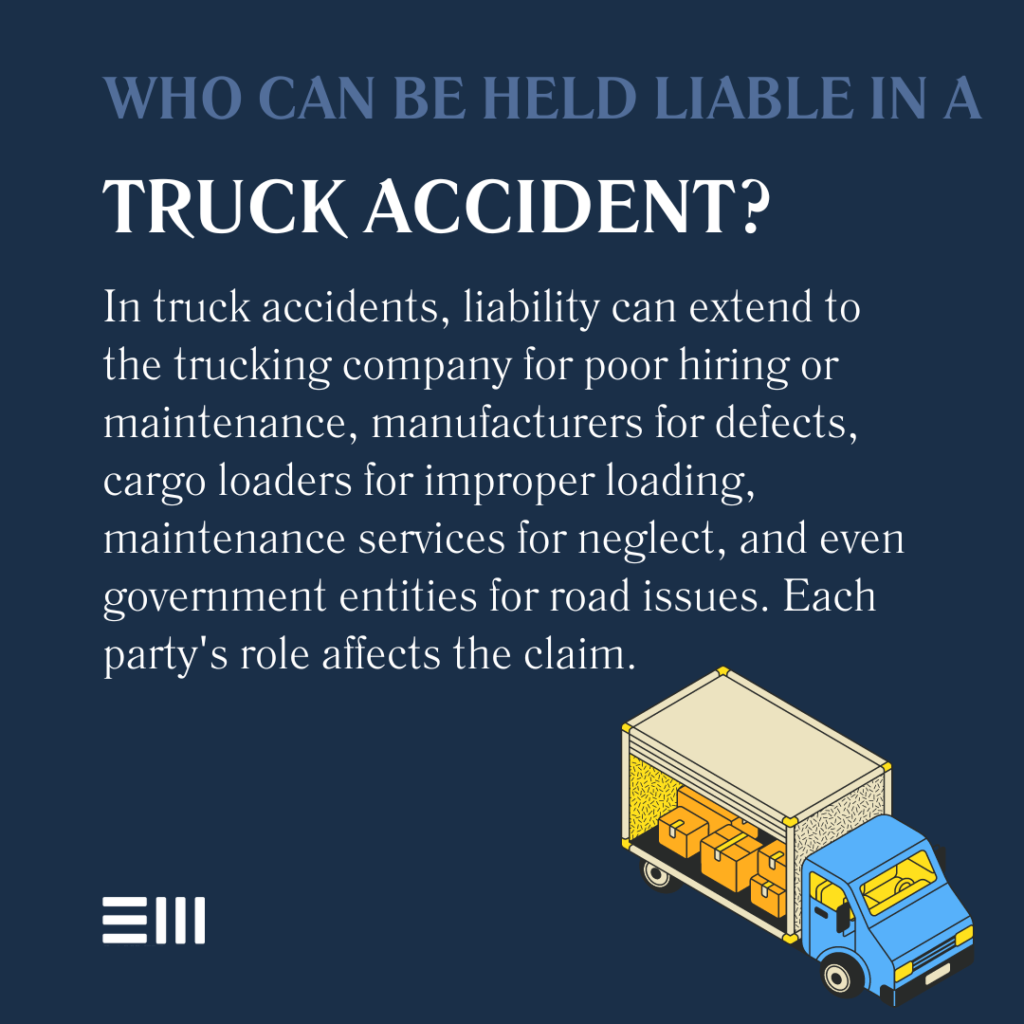 An infographic illustrating who can be held liable in a truck accident in Alabama.