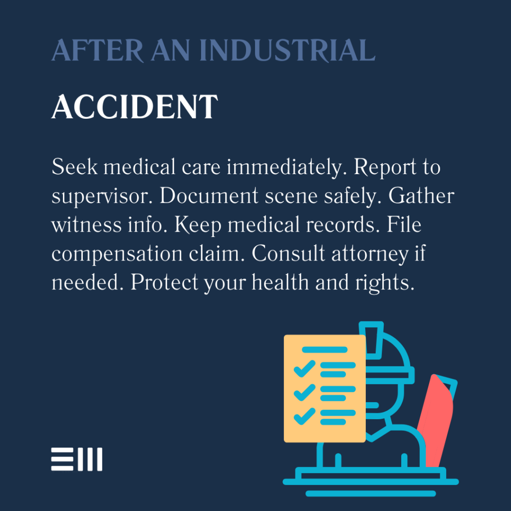 An infographic illustrating the steps to take after an Alabama employee suffers a workplace accident.