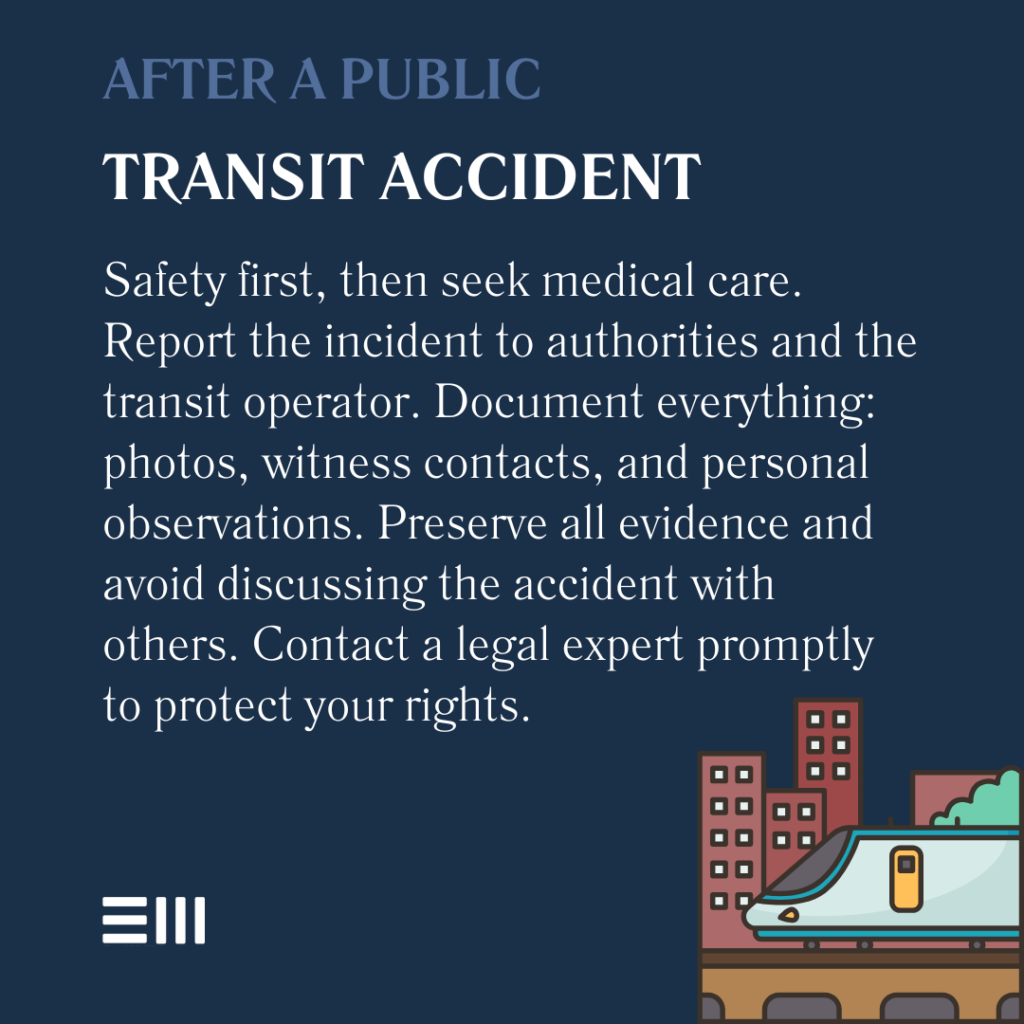 An infographic illustrating steps after a public transit accident.