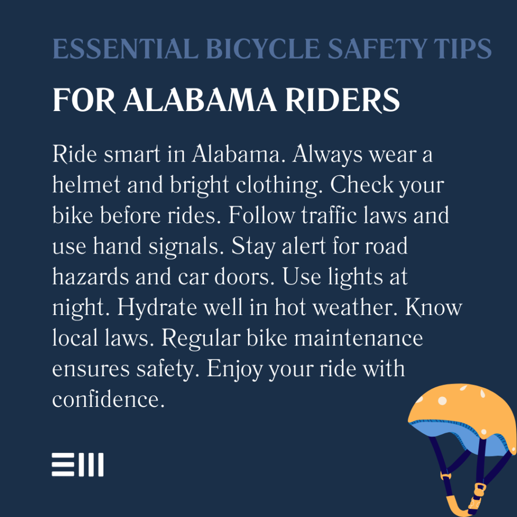 An infographic illustrating essential bicycle safety tips for cyclists in Alabama.