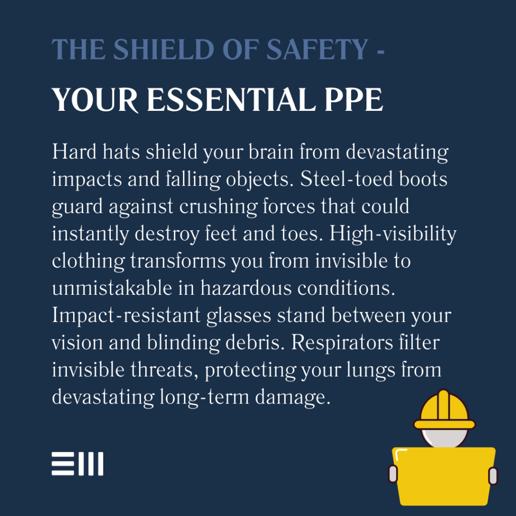 An infographic illustrating the essential PPE equipment for construction workers in Alabama.