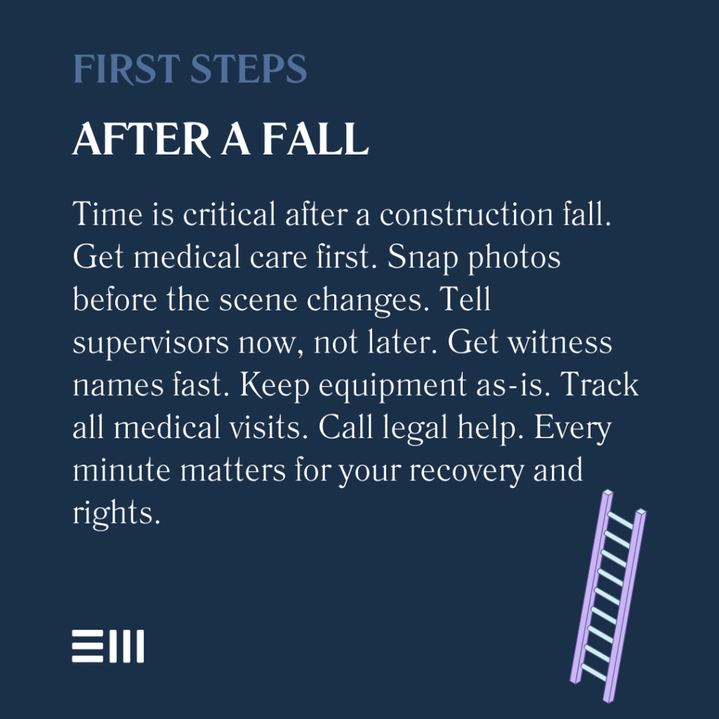 An infographic illustrating first steps to take after a fall in Alabama.