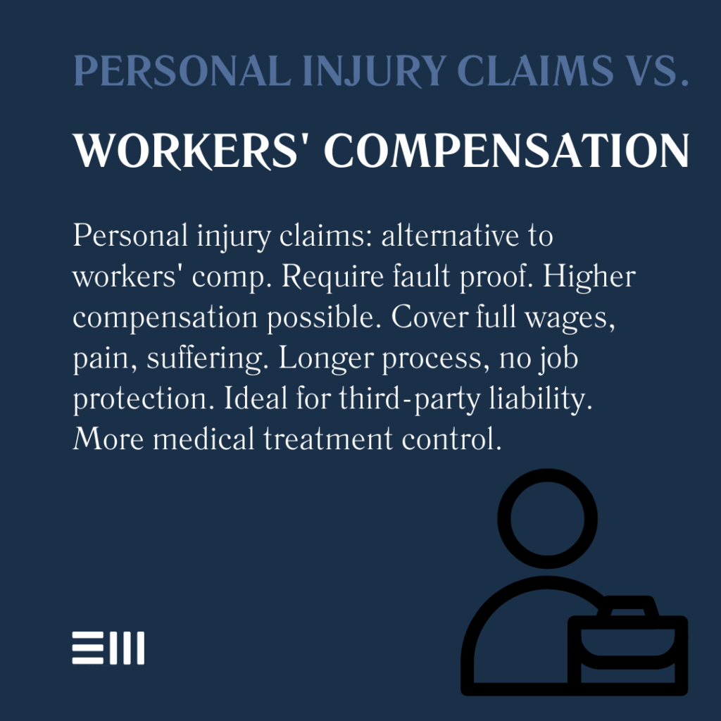 An infographic illustrating personal injury claims vs. workers' compensation claims in Alabama.