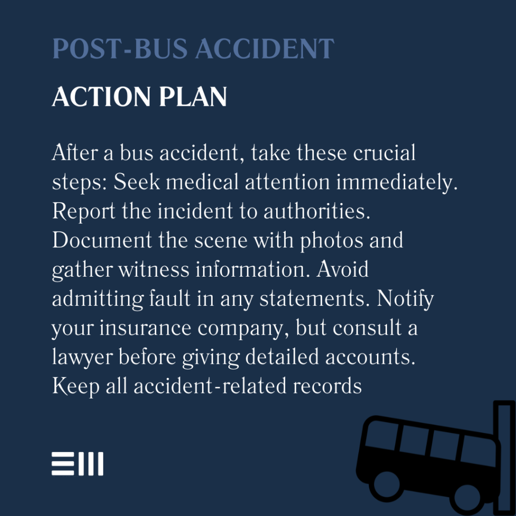 An infographic illustrating post-bus accident action plan.