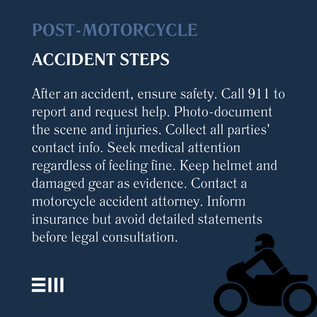 An infogaphic illustrating post-motorcycle accident steps.