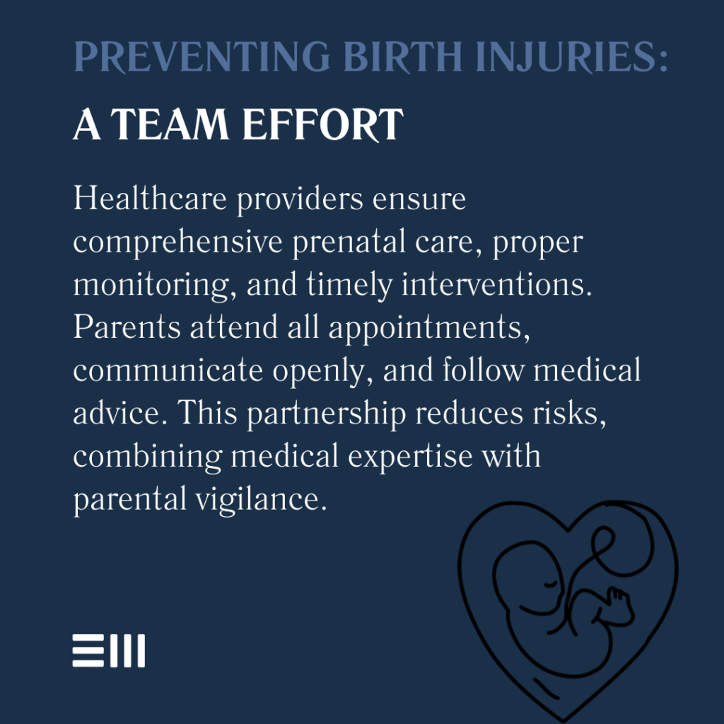 An infographic illustrating ways that birth injuries can be prevented in Alabama.