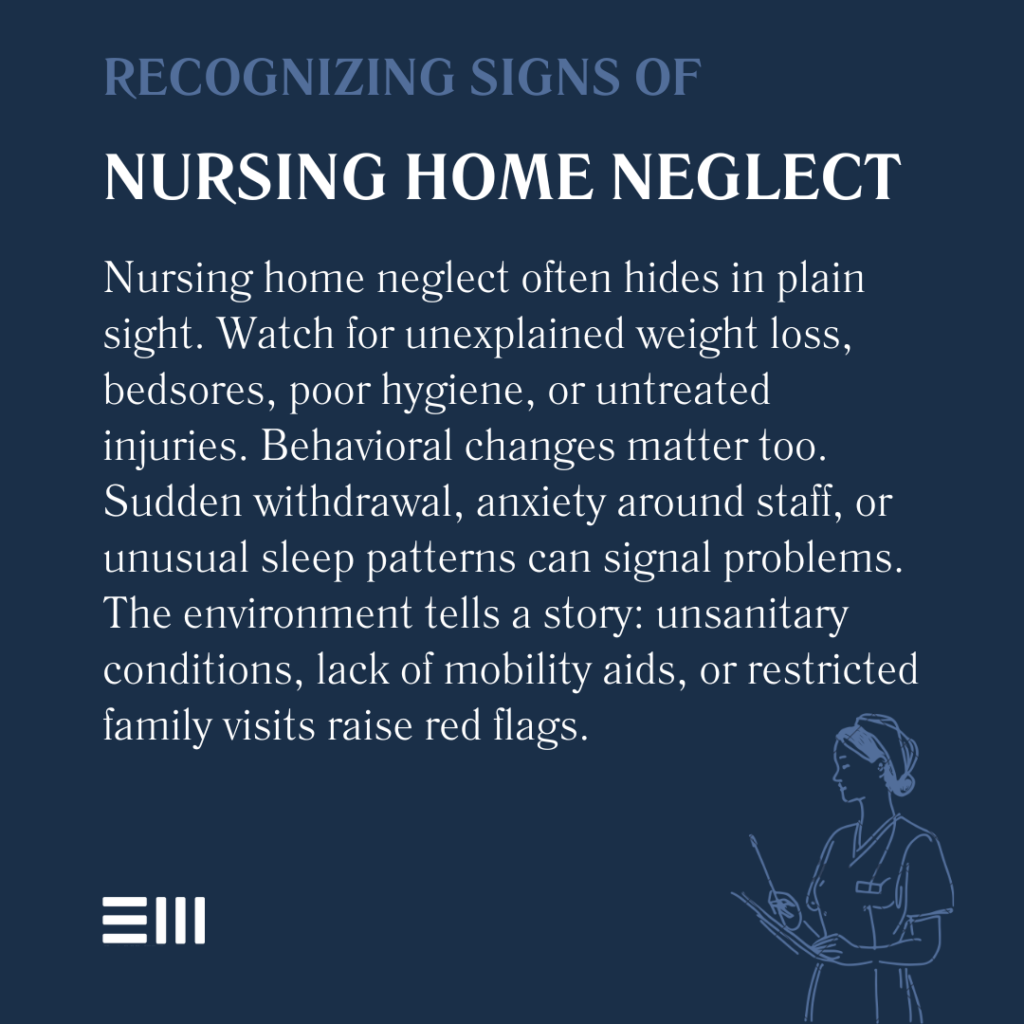 An infographic illustrating signs of nursing home neglect.