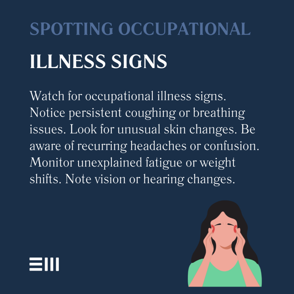 An infographic illustrating how to spot occupational illness signs.