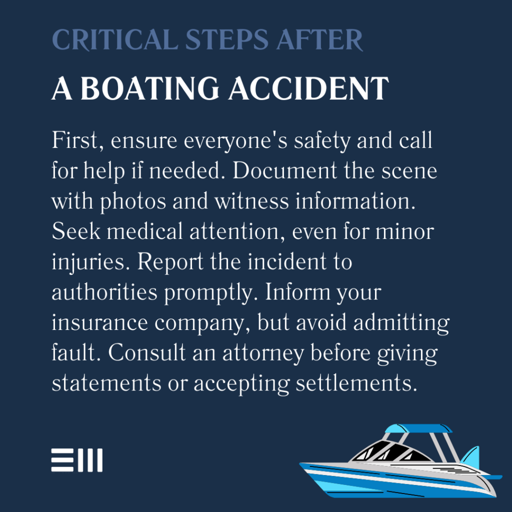 An infographic illustrating steps after a boating accident.