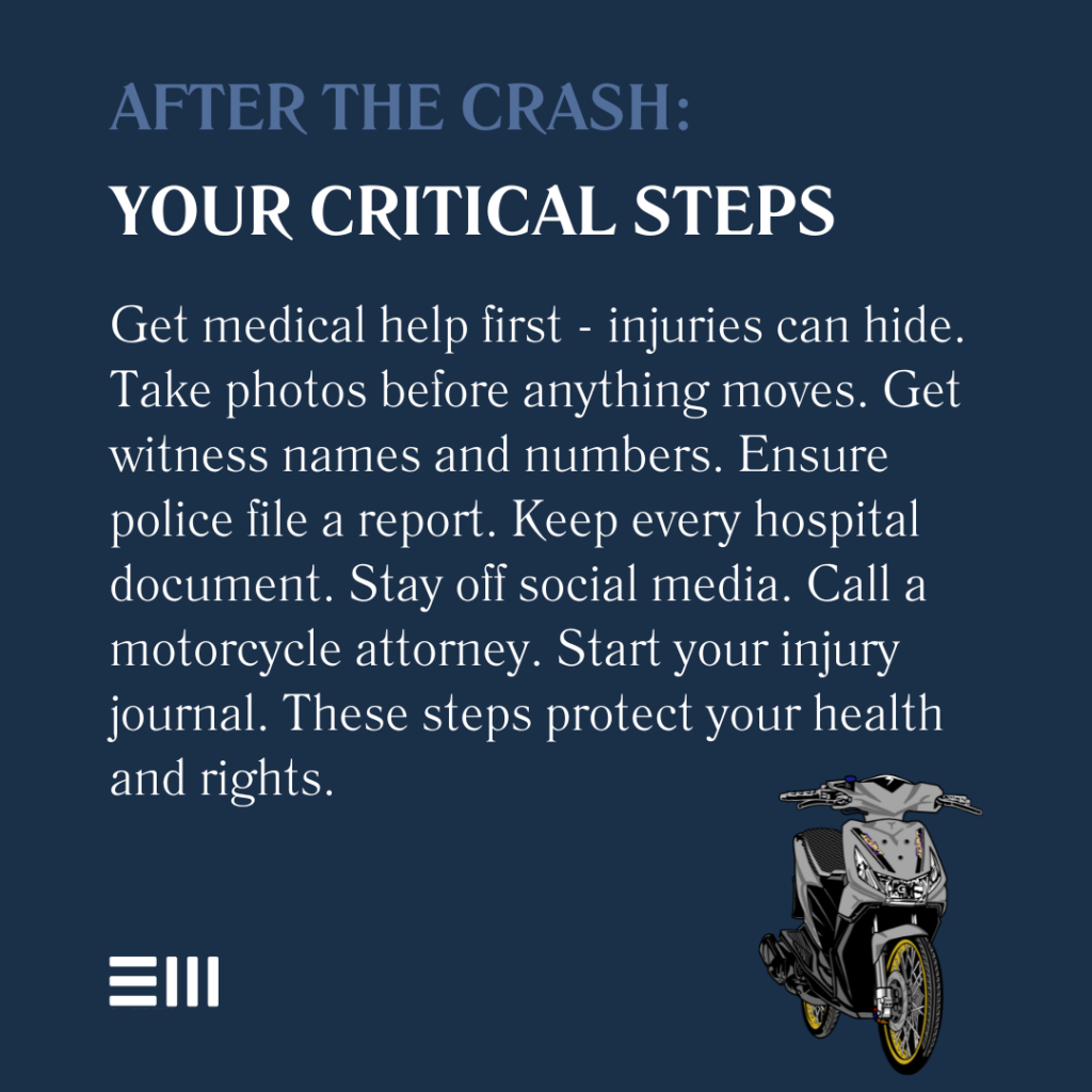 An infographic illustrating critical steps after crash.