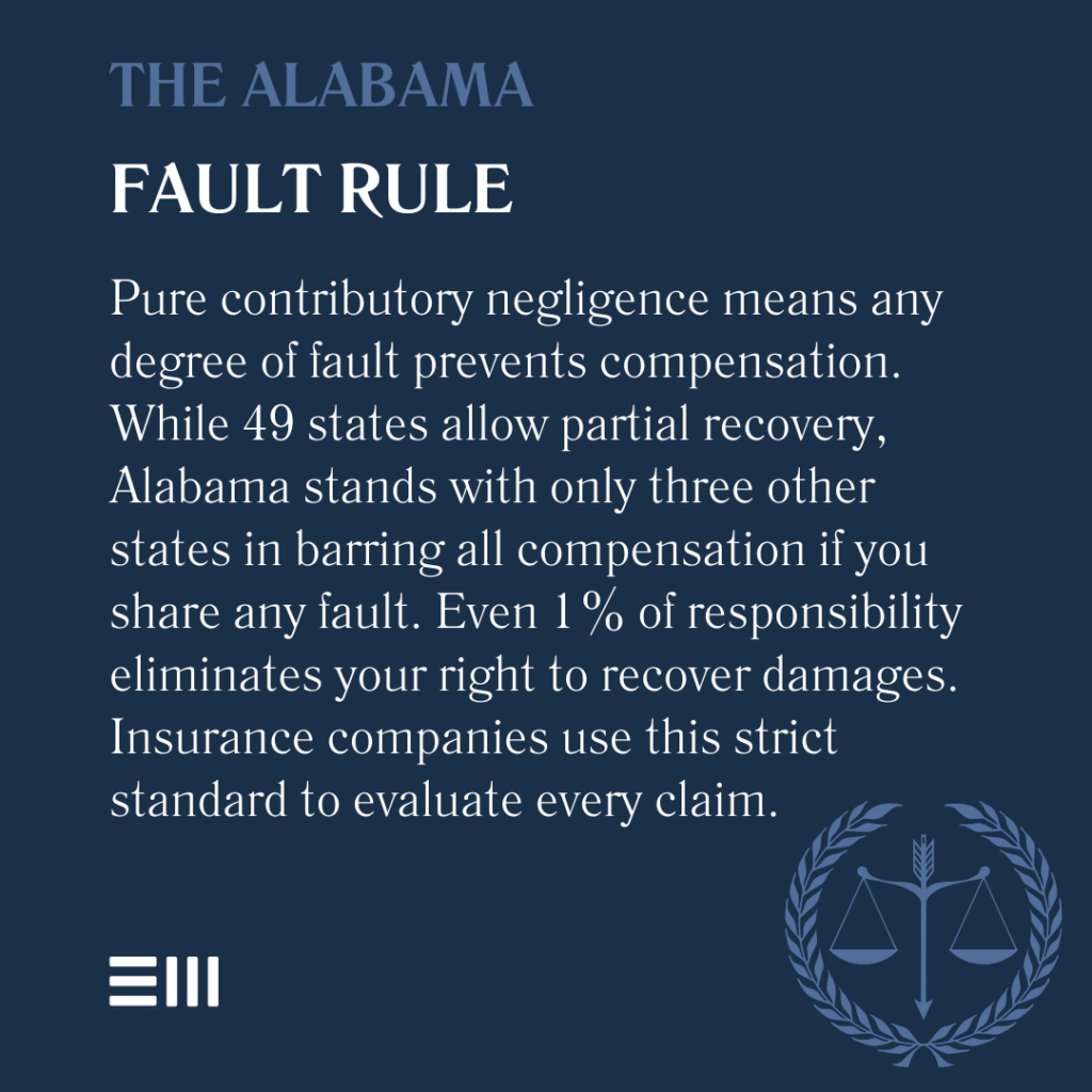 An infographic illustrating the Alabama fault rule.