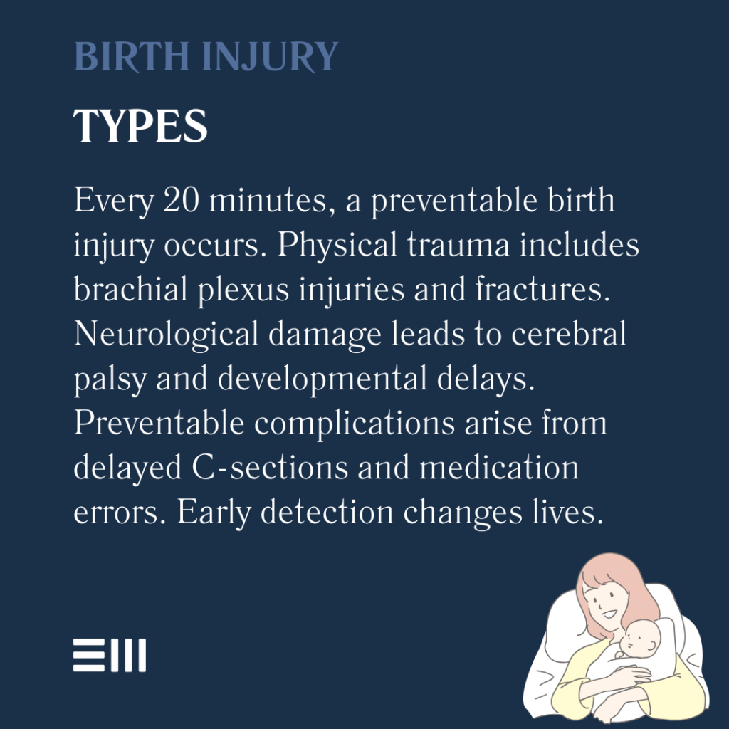 An infographic illustrating birth injury types in Alabama.