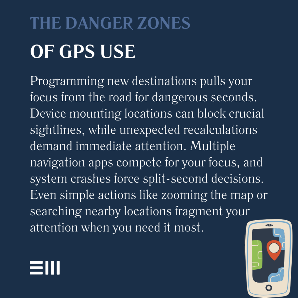 An infographic illustrating the danger zones of GPS use.