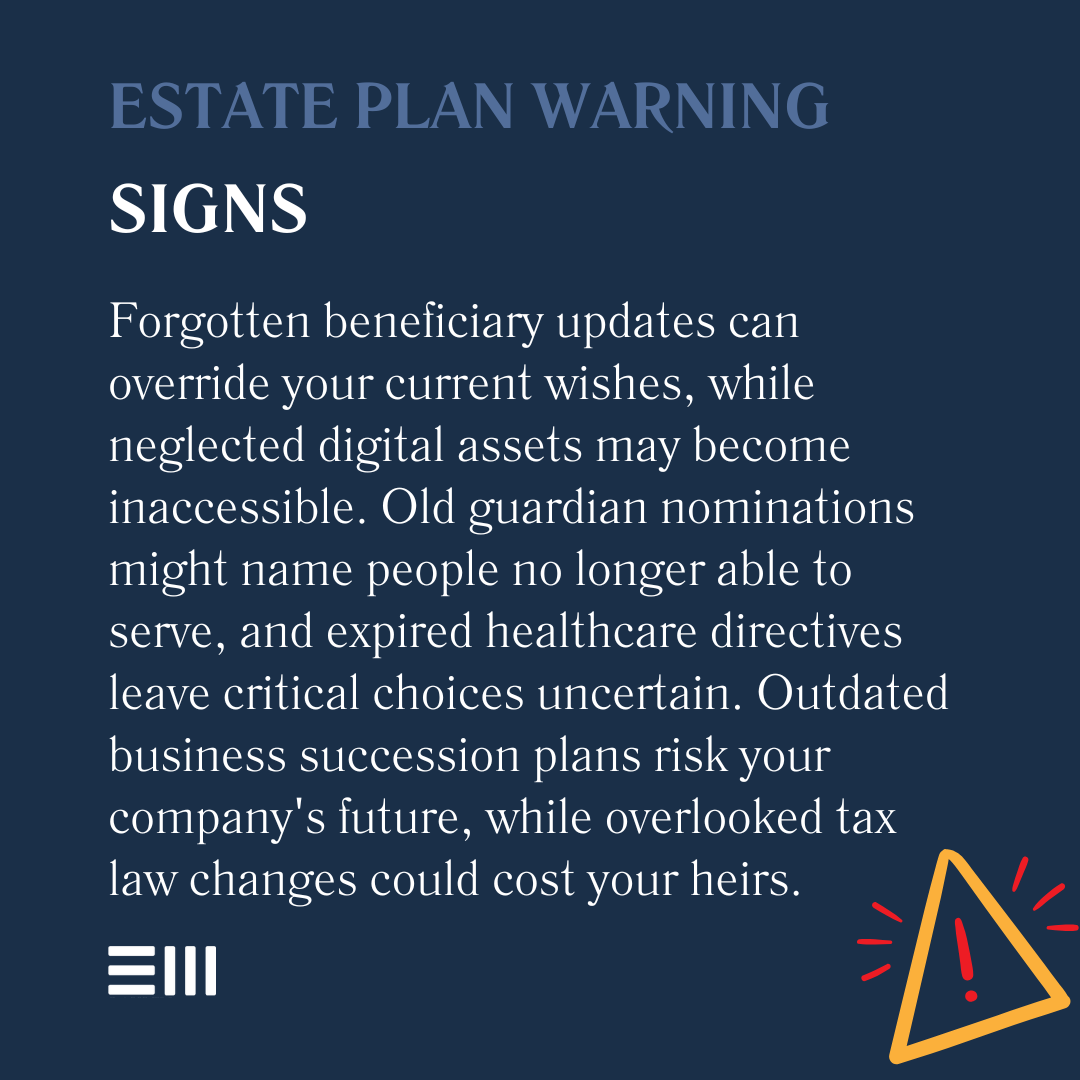 An infographic illustrating estate plan warning signs.