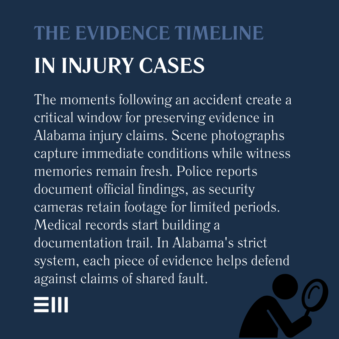 An infographic illustrating the evidence timeline in injury cases.