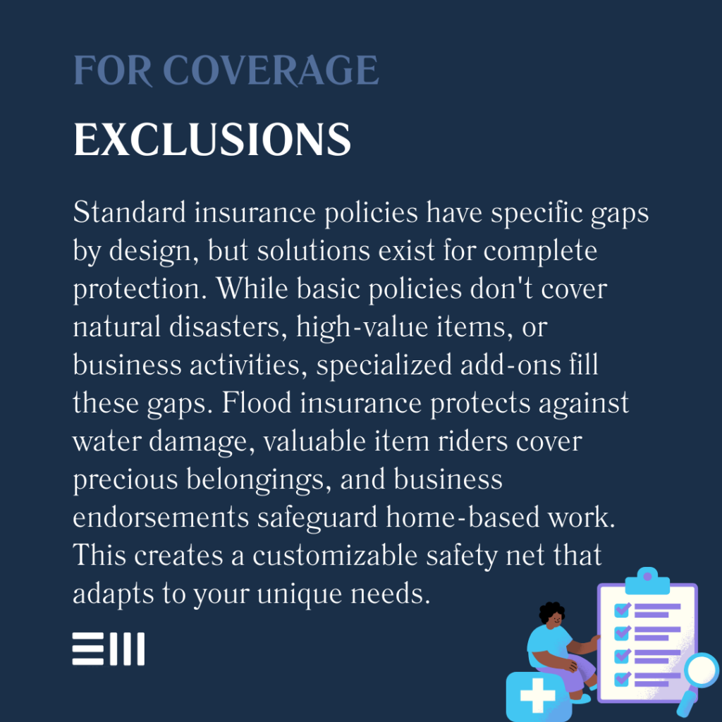 An infographic illustrating for coverage exclusions.