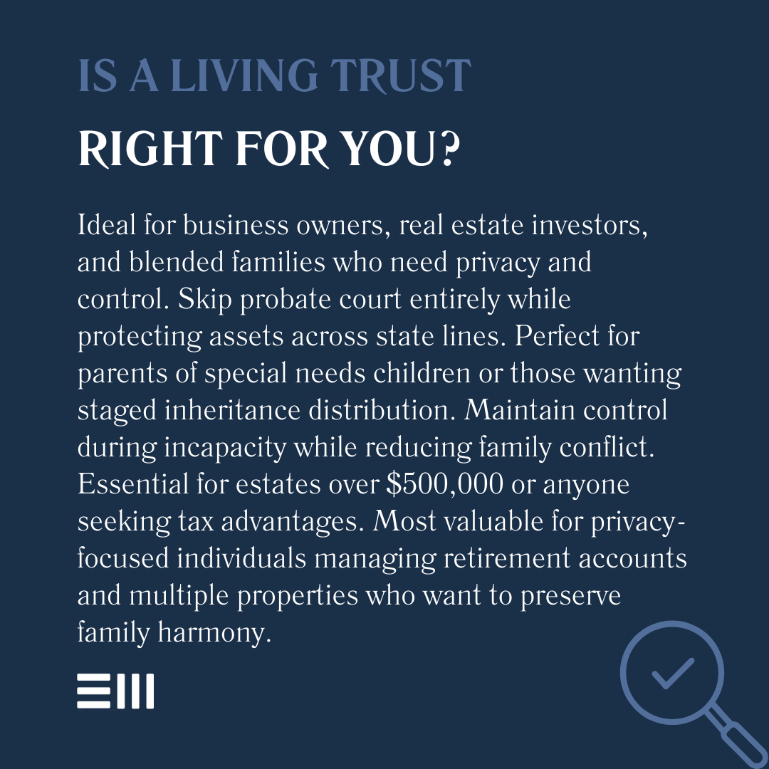 An infographic illustrating is a living trust right for you.