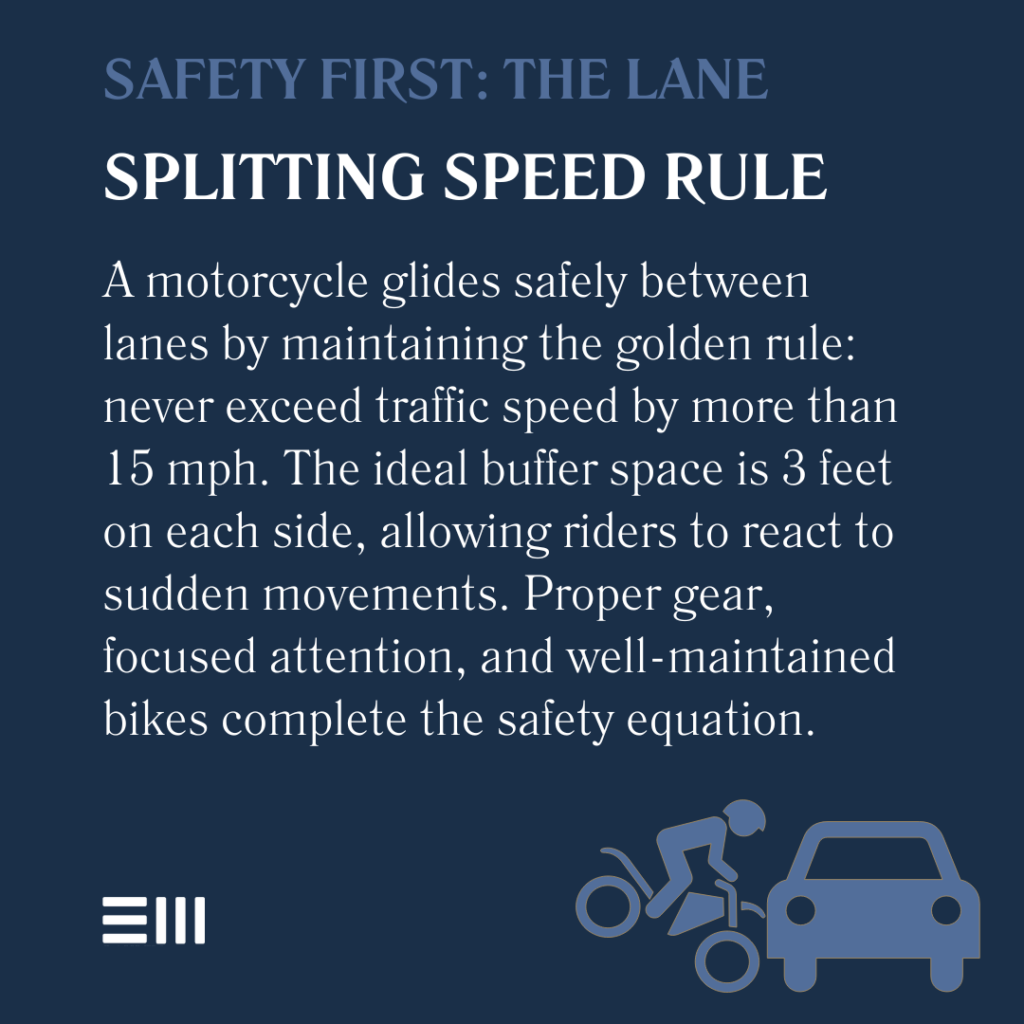 An infographic illustrating the lane splitting speed rule.