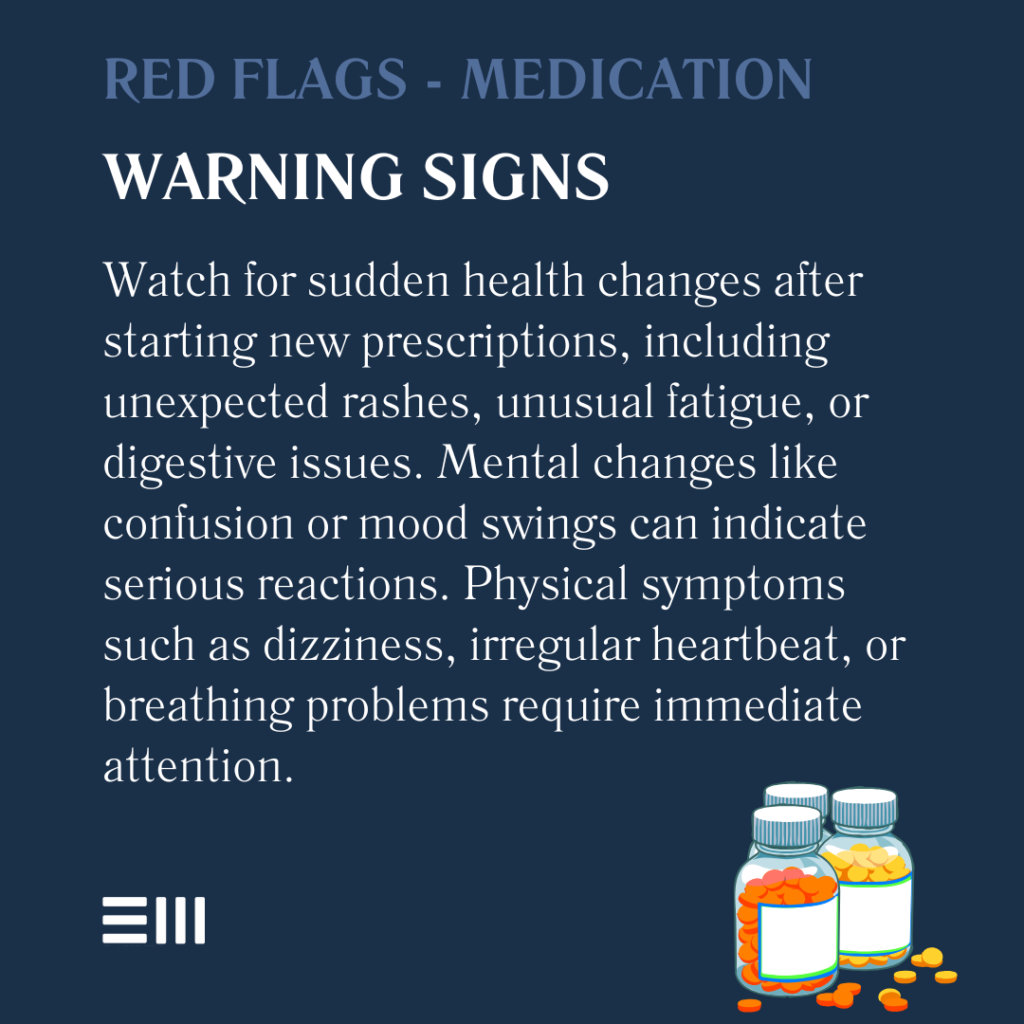 An infographic illustrating medication warning signs.