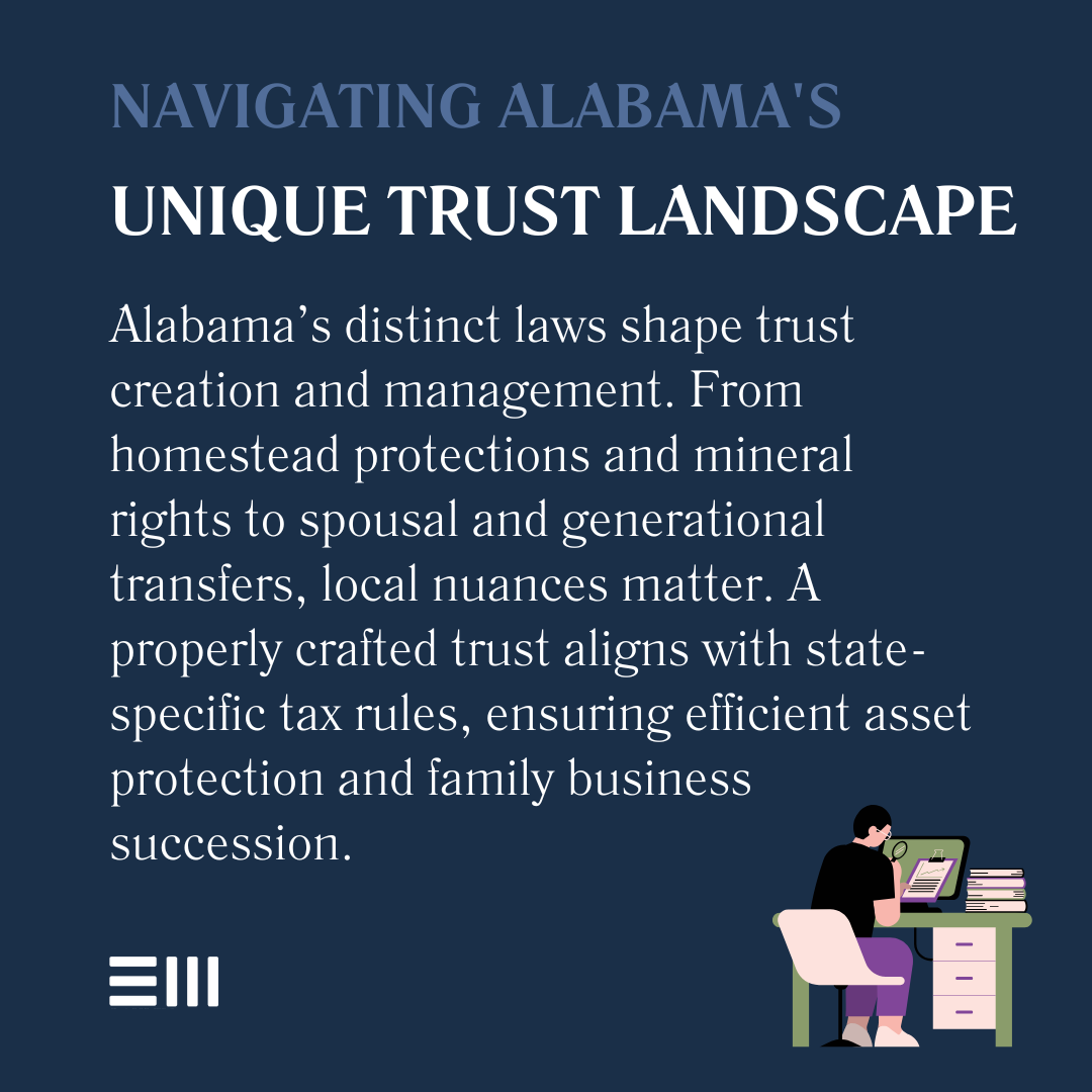 An infographic illustrating navigating Alabama's unique trust landscape.