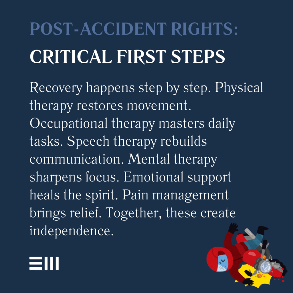 An infographic illustrating post-accident rights - critical first steps.