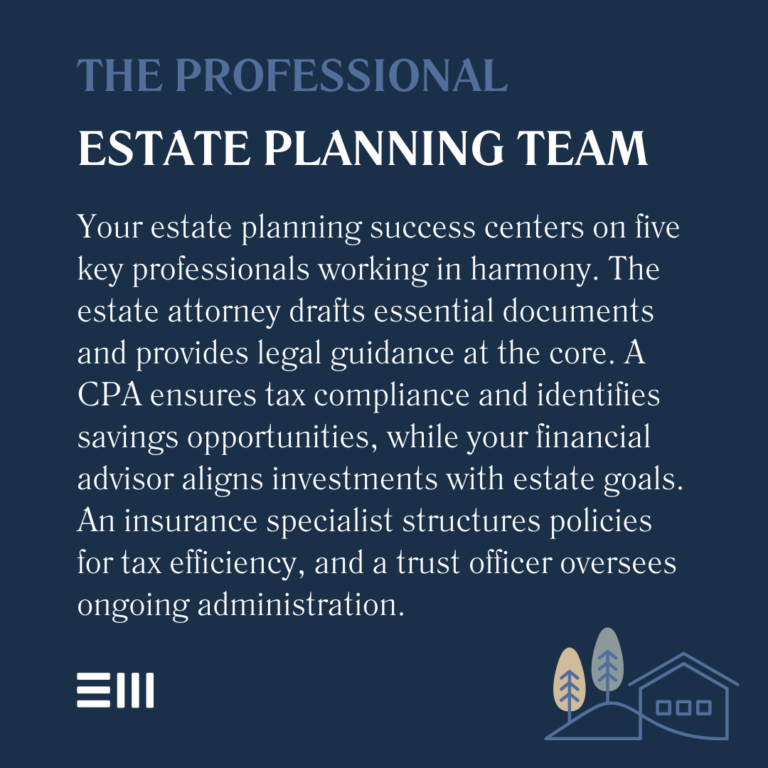 An infographic illustrating the professional estate planning team.