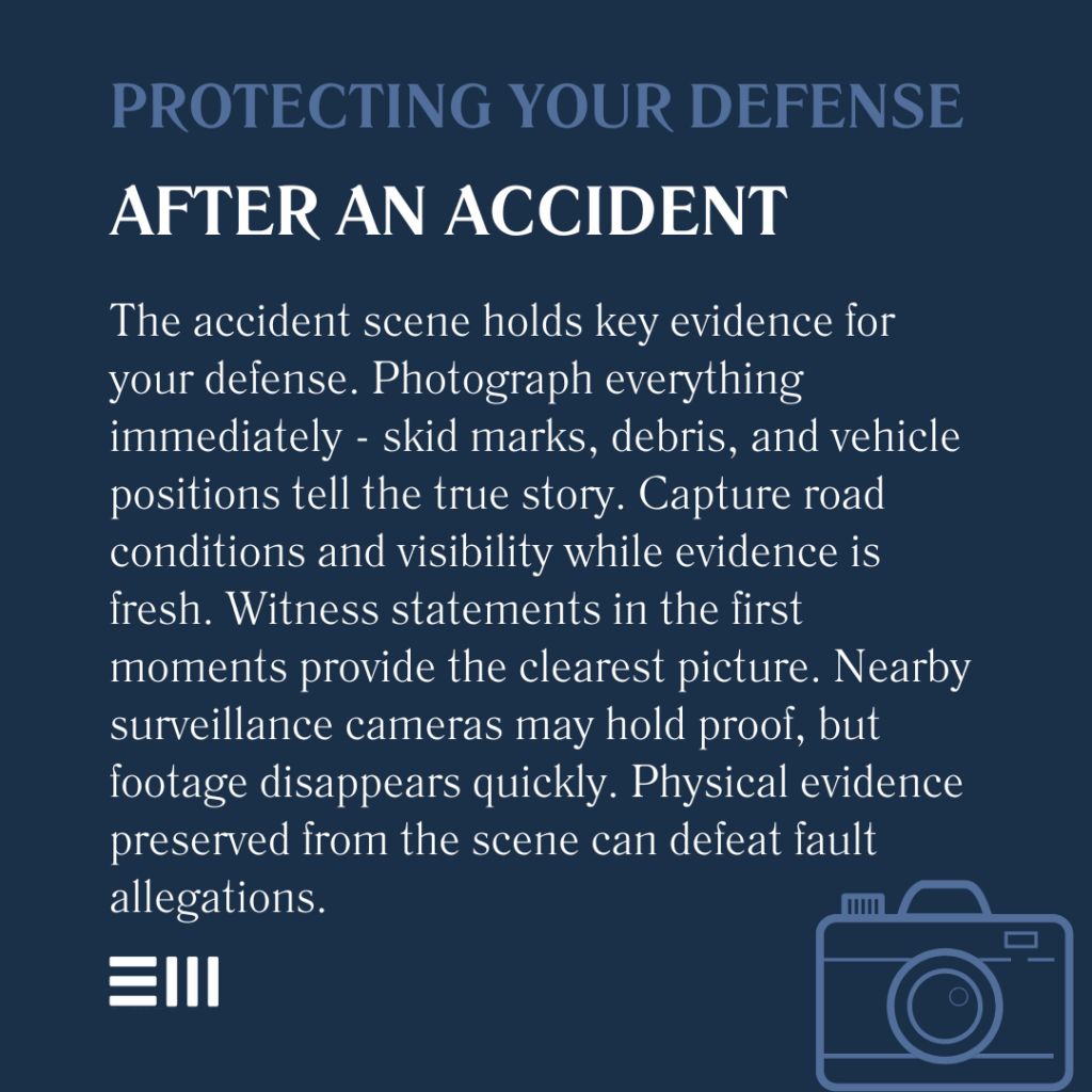 An infographic illustrating protecting your defense after an accident.