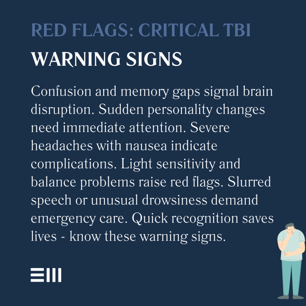 An infographic illustrating critical TBI warning signs.