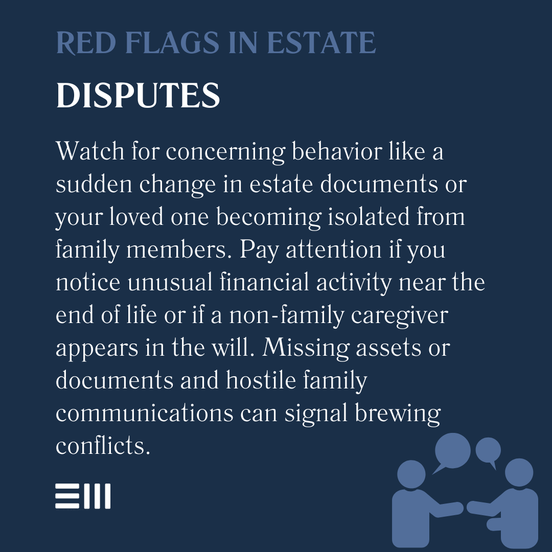 An infographic illustrating red flags in estate disputes.