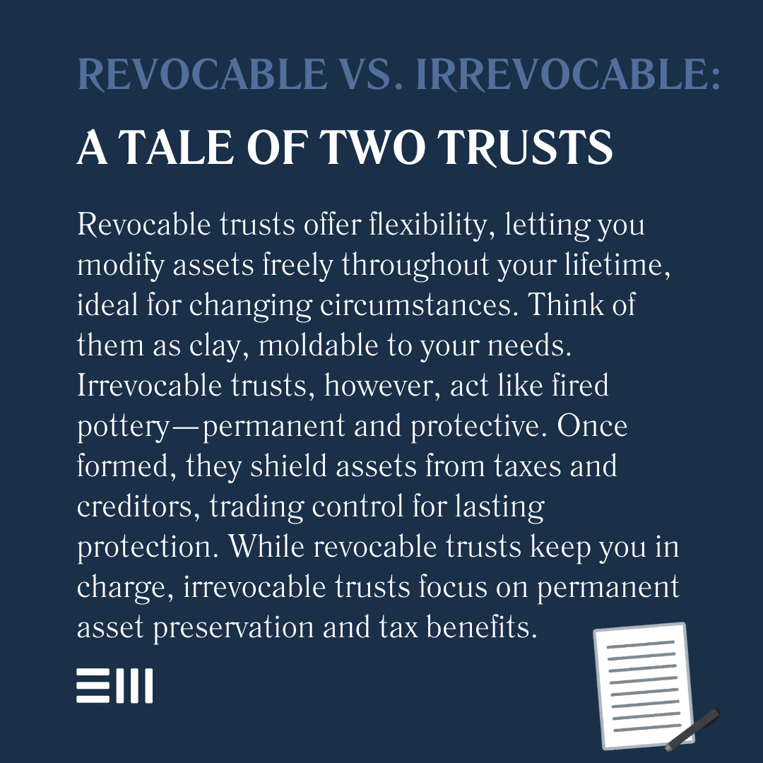 An infographic illustrating revocable vs. irrevocable a tale of two trusts.