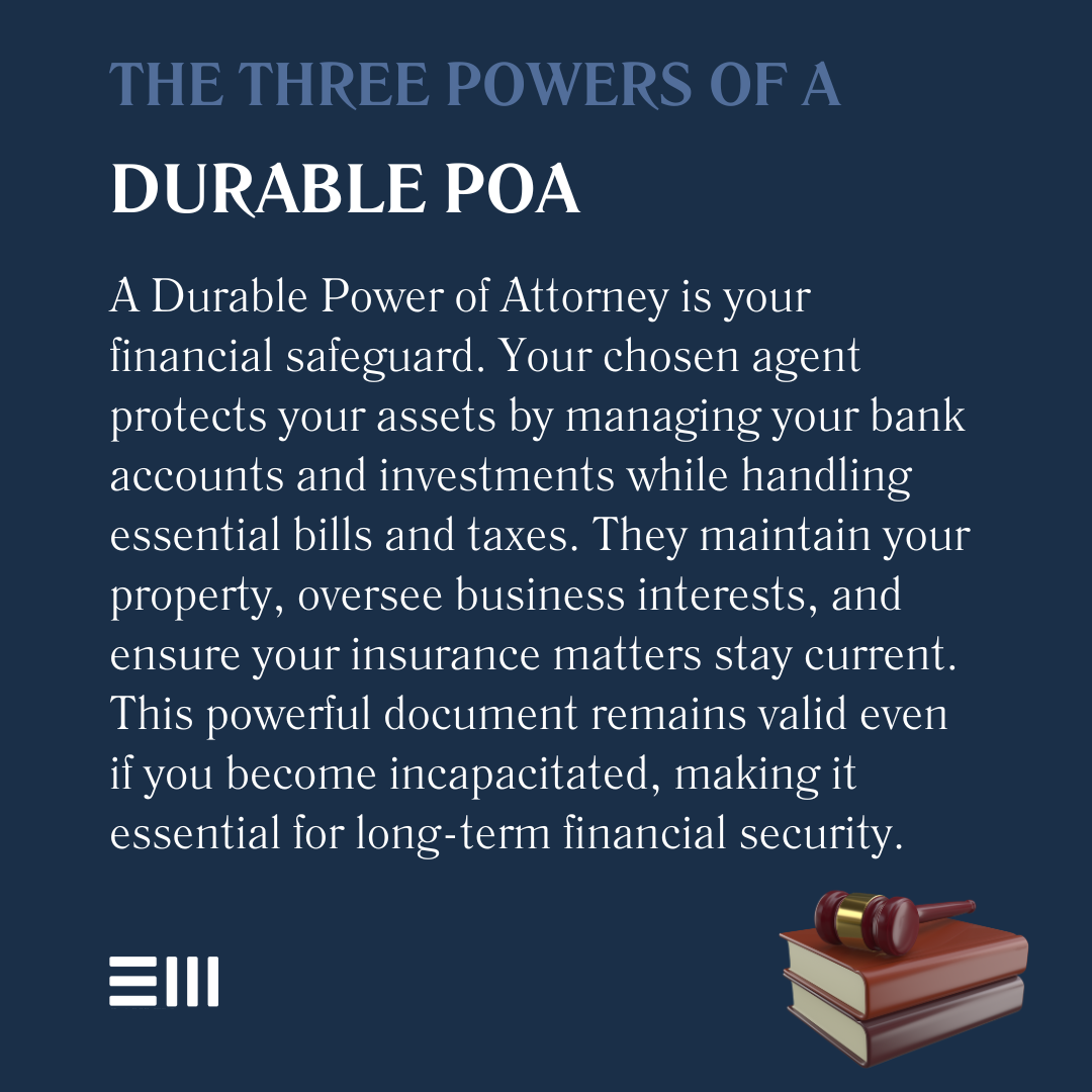 An infographic illustrating the three powers of a durable POA.